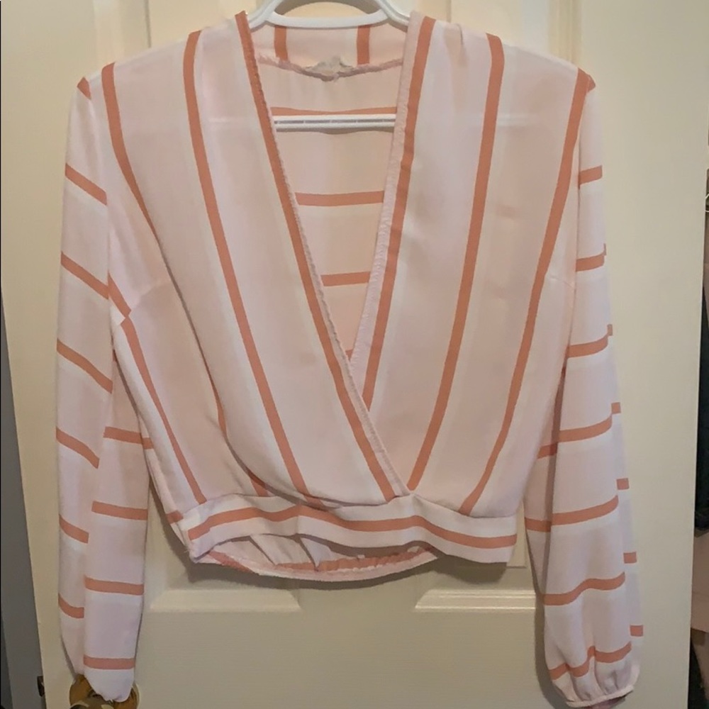 Pink and coral open neck crop top